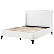 Pemberly Row Fabric Upholstered Curved Headboard Eastern King Bed in White