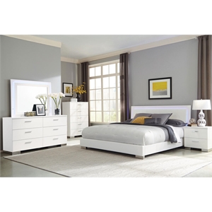 Pemberly Row 5-Piece Faux Leather Eastern King Bedroom Set in Glossy White