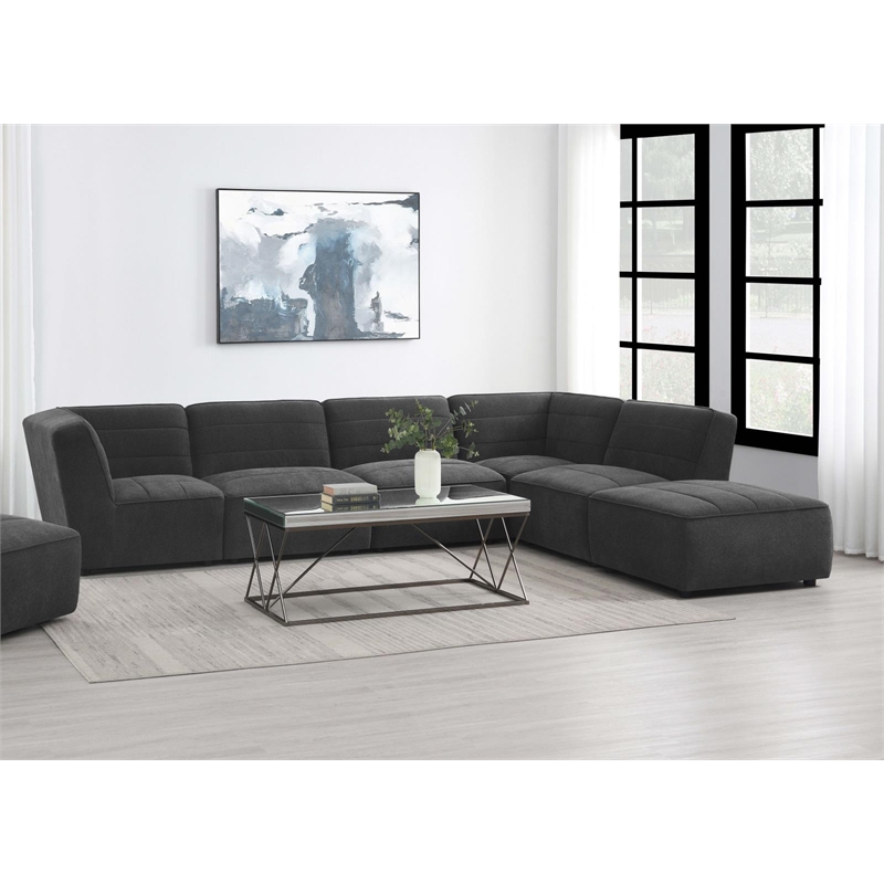 Pemberly Row 6-Piece Upholstered Fabric Modular Sectional in Dark Charcoal