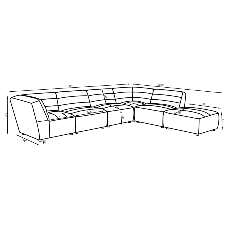 Pemberly Row 6-Piece Upholstered Fabric Modular Sectional in Dark Charcoal