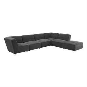 Pemberly Row 6-Piece Upholstered Fabric Modular Sectional in Dark Charcoal
