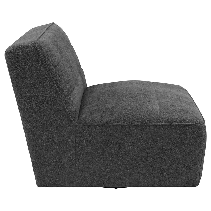 Pemberly Row Upholstered Fabric Swivel Chair with Armless in Dark Charcoal