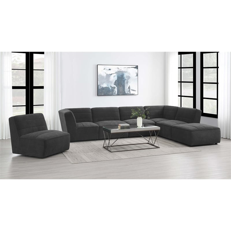 Pemberly Row Upholstered Fabric Swivel Chair with Armless in Dark Charcoal