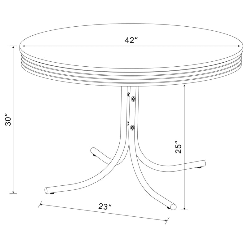 Pemberly Row 5-Piece Contemporary Metal Round Dining Set in Chrome and Red