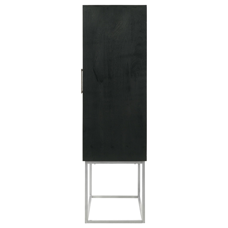 Pemberly Row 2-door Modern Wood Bar Cabinet Wine Storage in Walnut and Black