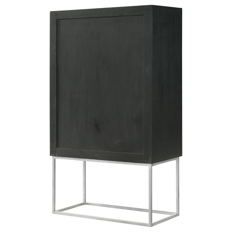 Pemberly Row 2-door Modern Wood Bar Cabinet Wine Storage in Walnut and Black