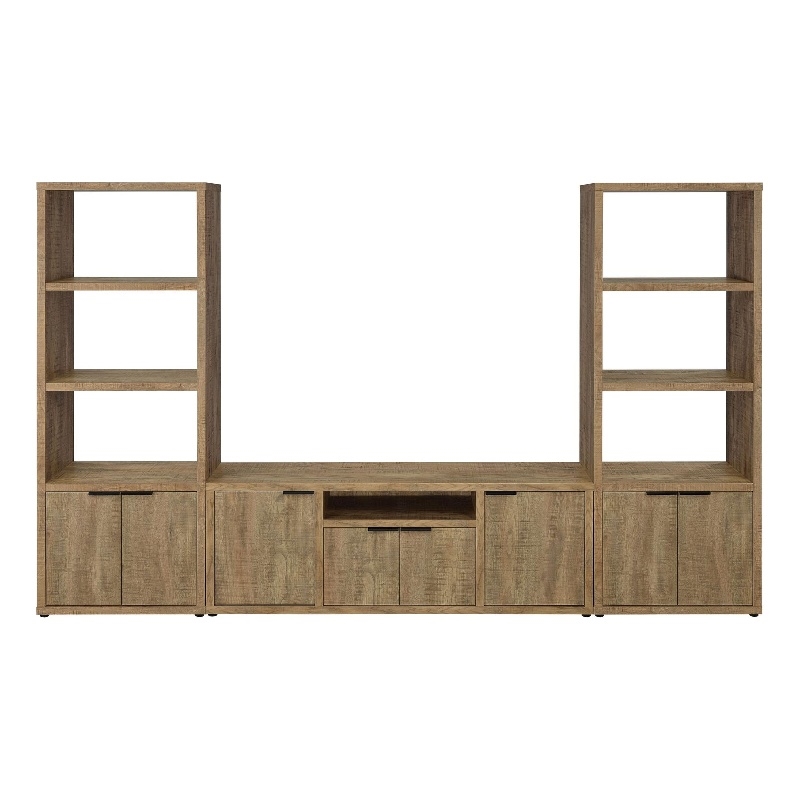 Pemberly Row 3-Piece Farmhouse Engineered Wood Entertainment Center in Brown