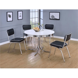 Pemberly Row 5-Piece Contemporary Metal Round Dining Set in Chrome and Black