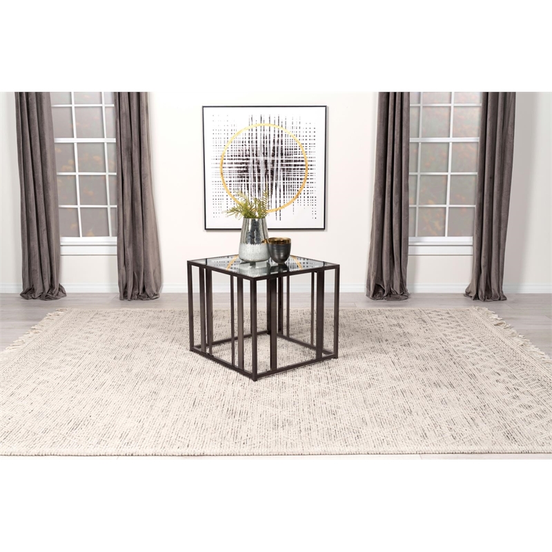 Pemberly Row Metal Rectangular Glass Top End Table in Clear and Black Nickel
