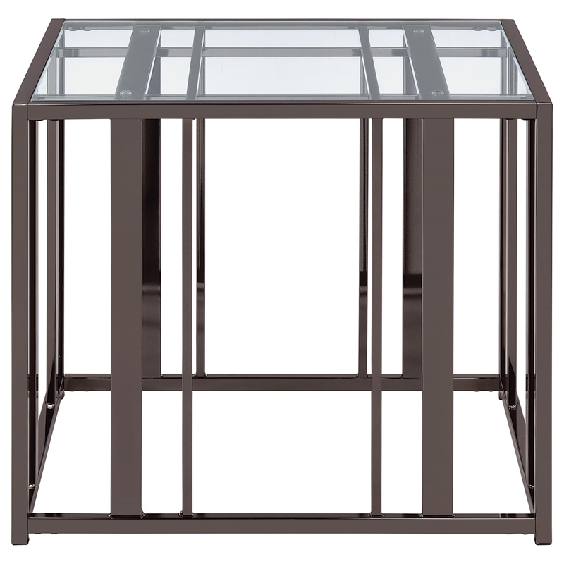 Pemberly Row Metal Rectangular Glass Top End Table in Clear and Black Nickel