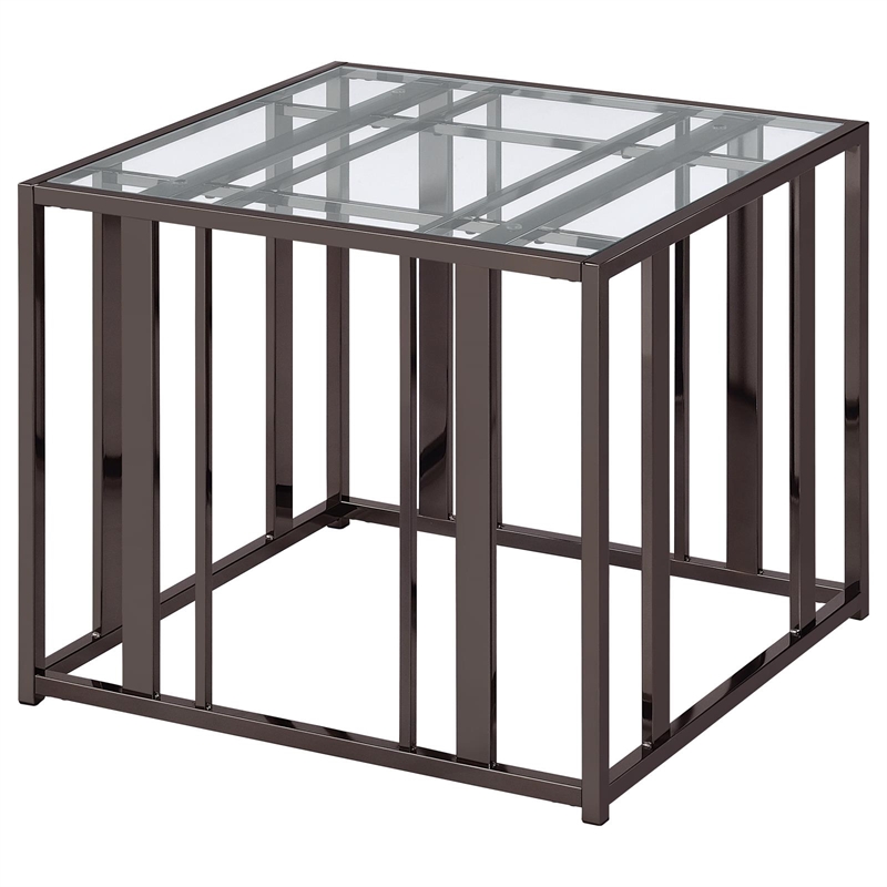 Pemberly Row Metal Rectangular Glass Top End Table in Clear and Black Nickel