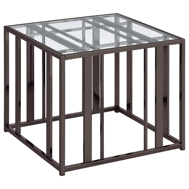 Pemberly Row Metal Rectangular Glass Top End Table in Clear and Black Nickel
