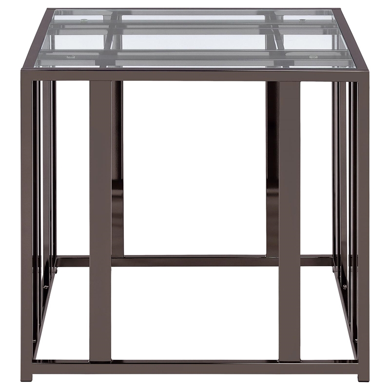 Pemberly Row Metal Rectangular Glass Top End Table in Clear and Black Nickel