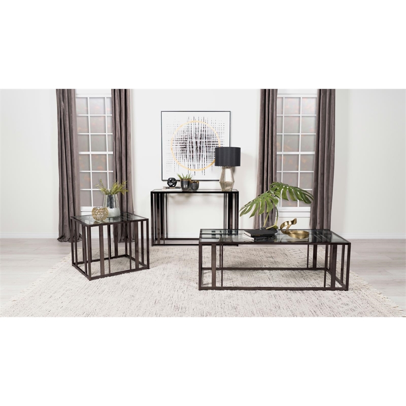 Pemberly Row Metal Rectangular Glass Top End Table in Clear and Black Nickel