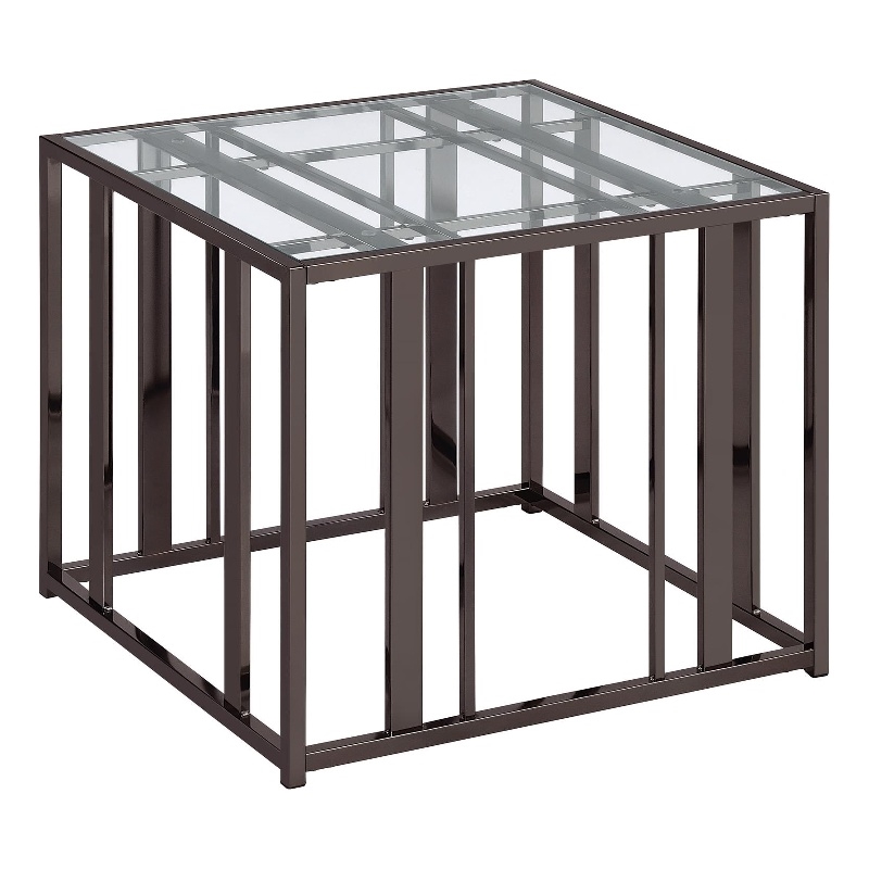 Pemberly Row Metal Rectangular Glass Top End Table in Clear and Black Nickel