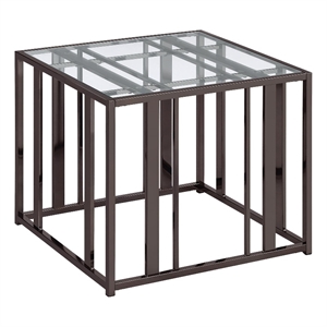 Pemberly Row Metal Rectangular Glass Top End Table in Clear and Black Nickel