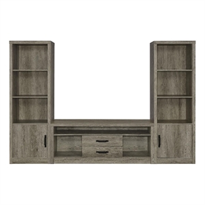 Pemberly Row 3-Piece Farmhouse Wood Entertainment Center in Gray Driftwood