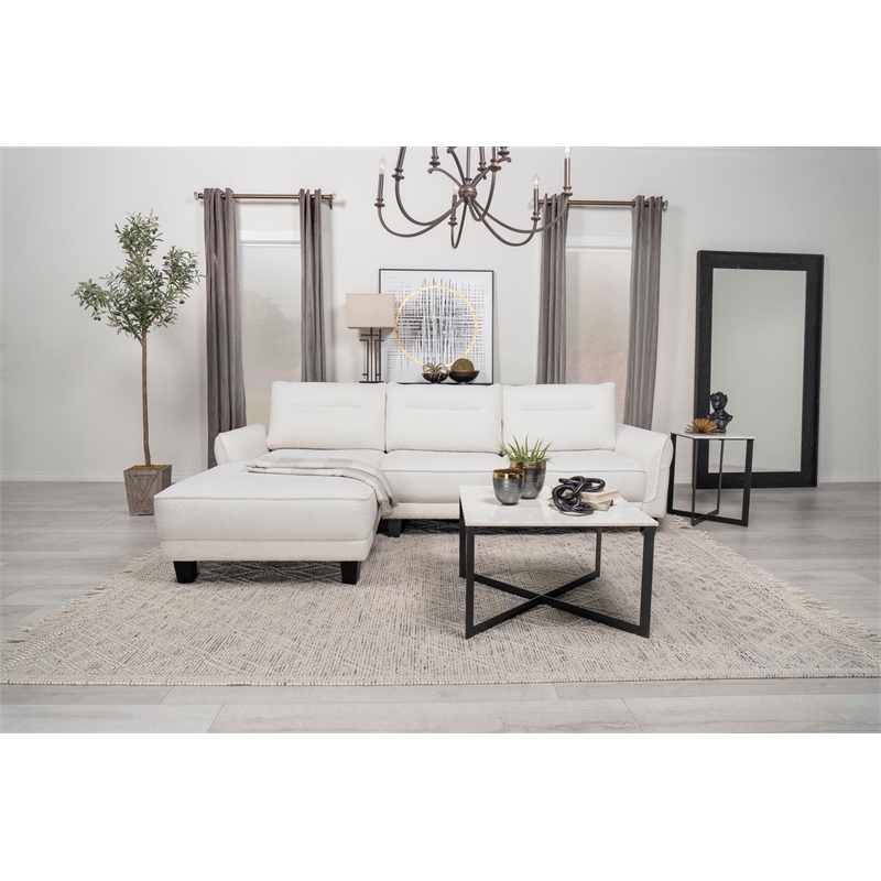 Pemberly Row Modern Fabric Upholstered Curved Arms Sectional Sofa in White