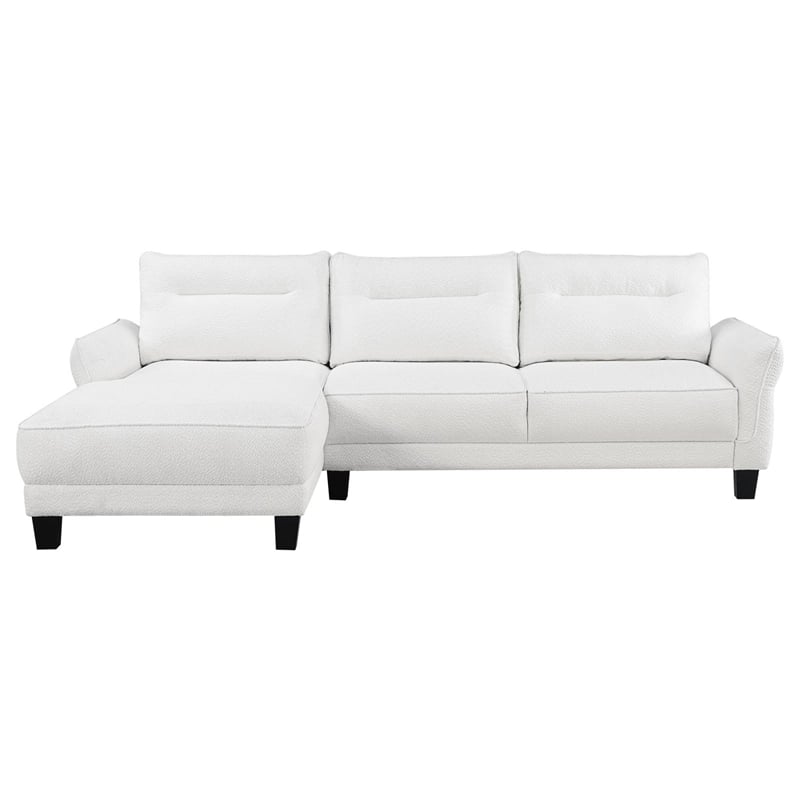 Pemberly Row Modern Fabric Upholstered Curved Arms Sectional Sofa in White