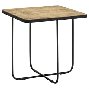 Pemberly Row 24&quot Square Contemporary Metal Accent Table in Black/Travertine