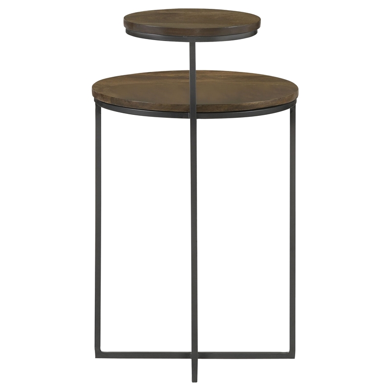 Pemberly Row 2-Tier Round Contemporary Metal Accent Table in Natural/Gunmetal