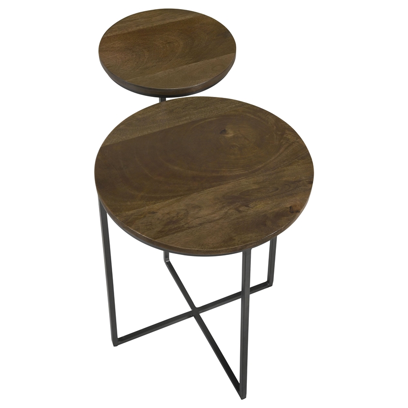 Pemberly Row 2-Tier Round Contemporary Metal Accent Table in Natural/Gunmetal