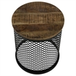 Pemberly Row Round Contemporary Metal Drum Base Accent Table in Black/Natural