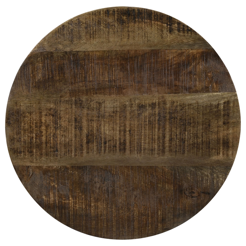Pemberly Row Round Contemporary Metal Drum Base Accent Table in Black/Natural