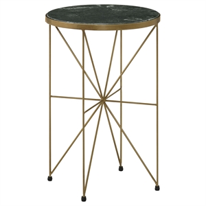 Pemberly Row Round Contemporary Metal Accent Table in Antique Gold/Green Gray