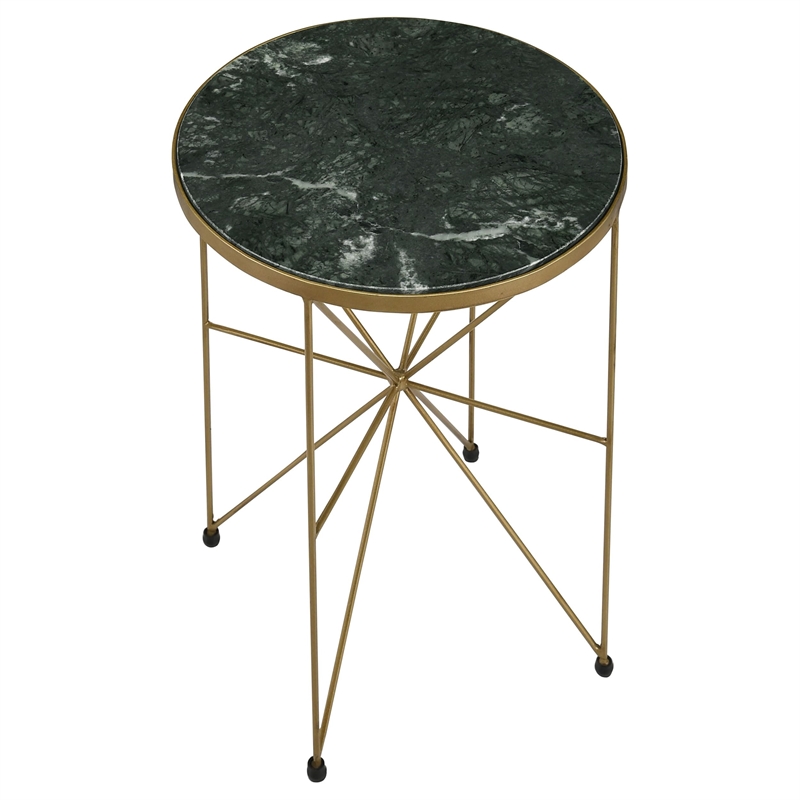 Pemberly Row Round Contemporary Metal Accent Table in Antique Gold/Green Gray