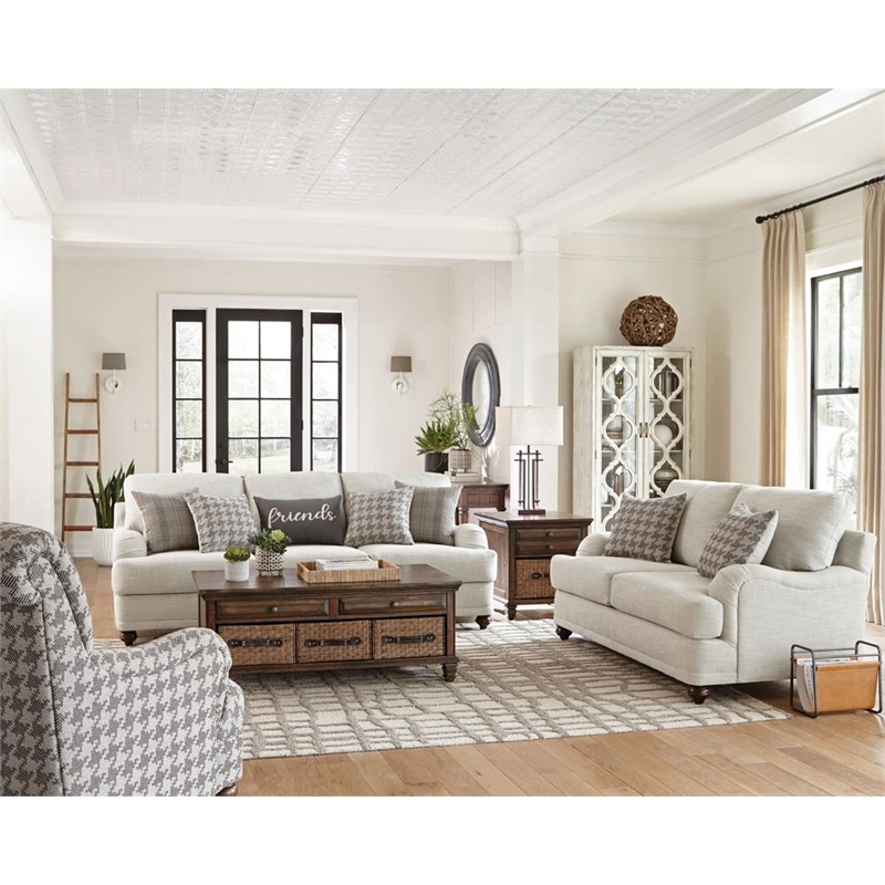 Pemberly Row Transitional Fabric Upholstered Cushion Back Loveseat Light Gray