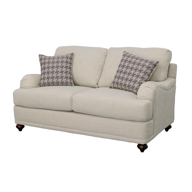Pemberly Row Transitional Fabric Upholstered Cushion Back Loveseat Light Gray
