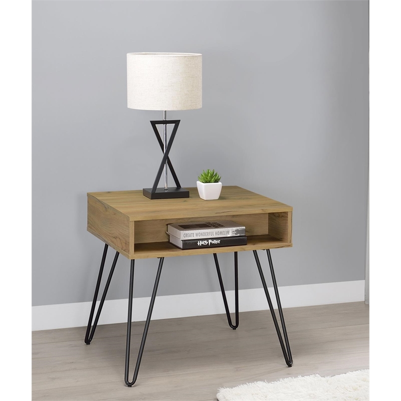 Pemberly Row Wood Square End Table with Open Compartment Golden Oak and Black