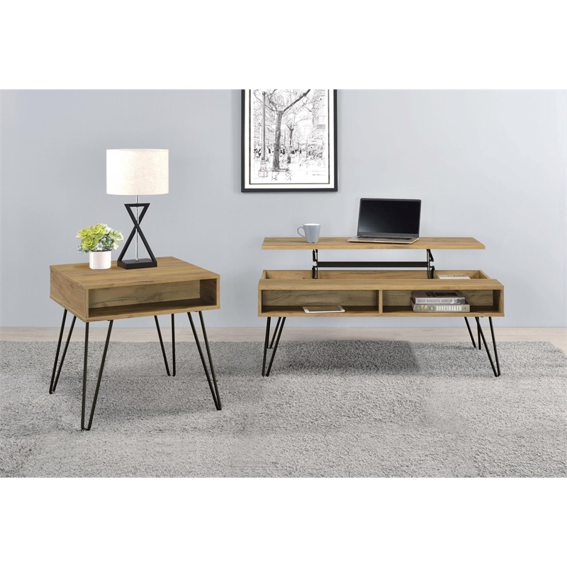 Pemberly Row Wood Square End Table with Open Compartment Golden Oak and Black