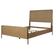 Pemberly Row Upholstered Wood Queen Panel Bed in Sand Wash and Natural Cane