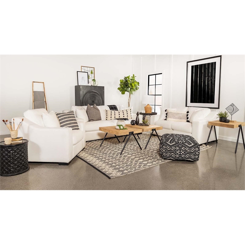 Pemberly Row Transitional Upholstered Fabric Sofa with Sloped Arms in White