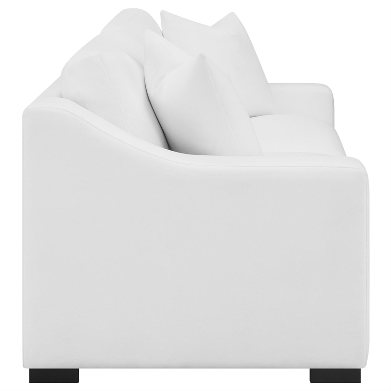 Pemberly Row Transitional Upholstered Fabric Sofa with Sloped Arms in White