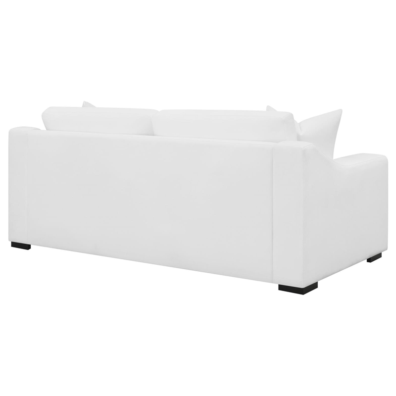 Pemberly Row Transitional Upholstered Fabric Sofa with Sloped Arms in White