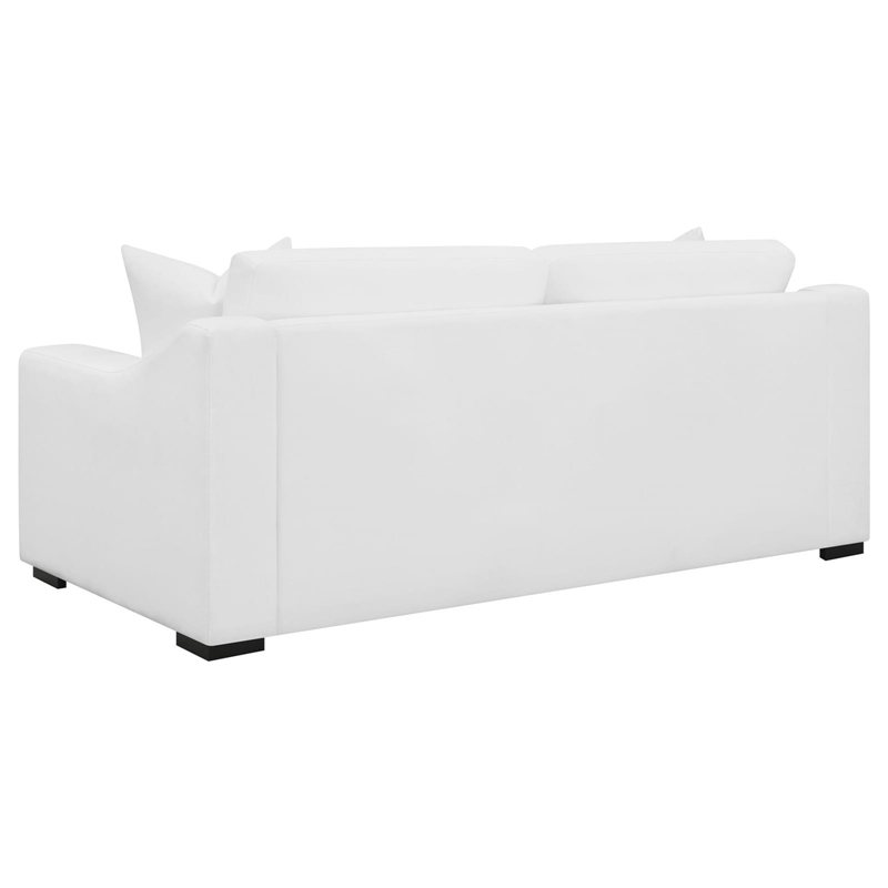 Pemberly Row Transitional Upholstered Fabric Sofa with Sloped Arms in White