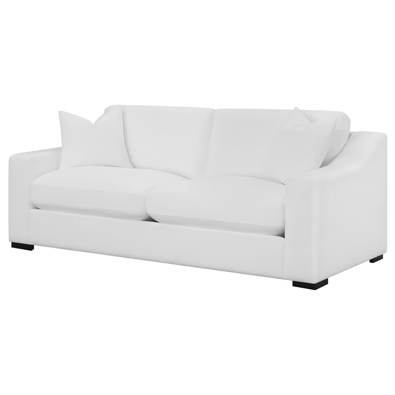 Pemberly Row Transitional Upholstered Fabric Sofa with Sloped Arms in White