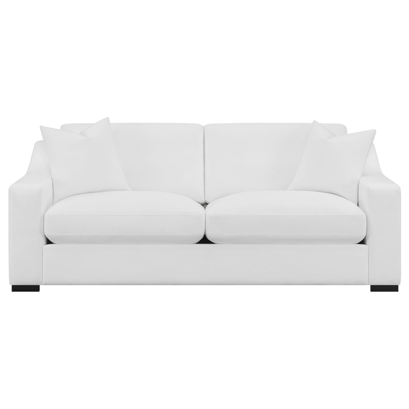Pemberly Row Transitional Upholstered Fabric Sofa with Sloped Arms in White