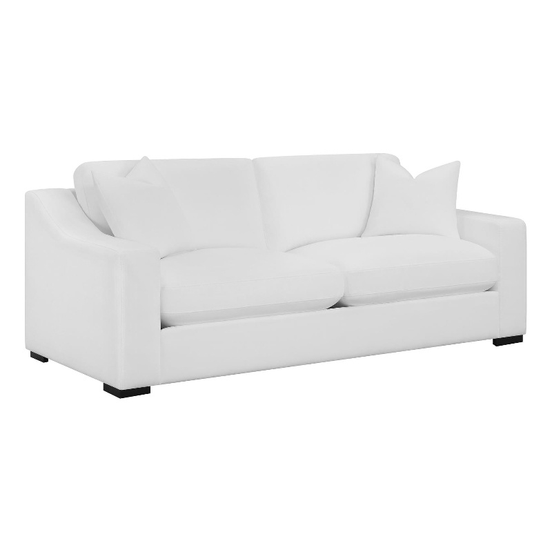 Pemberly Row Transitional Upholstered Fabric Sofa with Sloped Arms in White