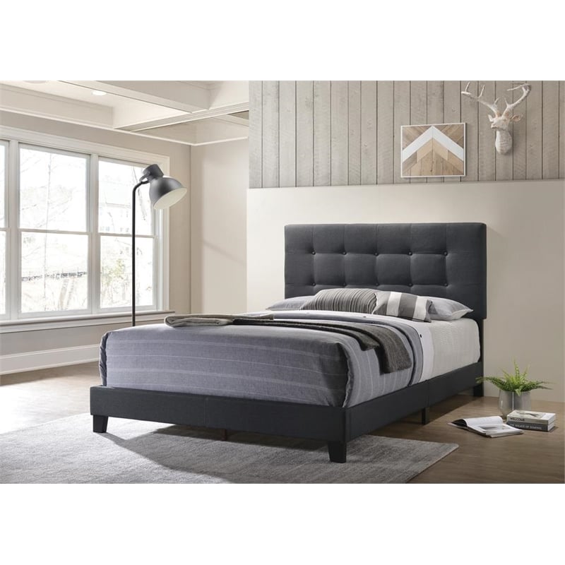 Pemberly Row Transitional Tufted Fabric Upholstered Eastern King Bed Charcoal