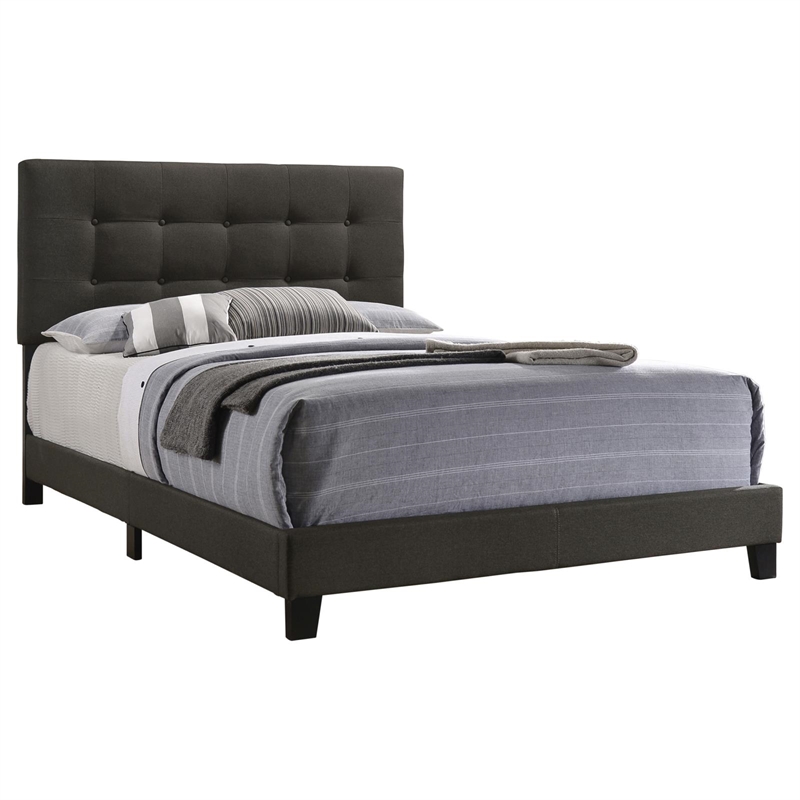 Pemberly Row Transitional Tufted Fabric Upholstered Eastern King Bed Charcoal