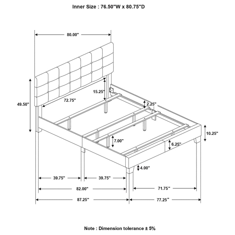 Pemberly Row Transitional Tufted Fabric Upholstered Eastern King Bed Charcoal