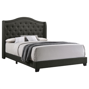 Pemberly Row Transitional Fabric Upholstered Camel Back Eastern King Bed Gray