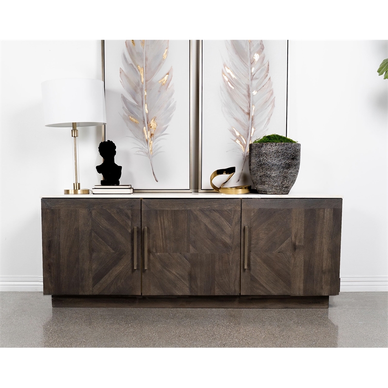 Pemberly Row 3-door Marble Top Dining Sideboard Server White and Tobacco Gray