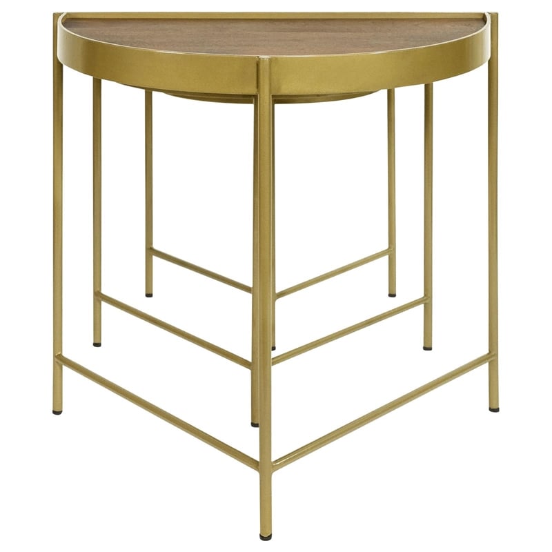 Pemberly Row 3-Piece Transitional Metal Demilune Nesting Table Brown and Gold