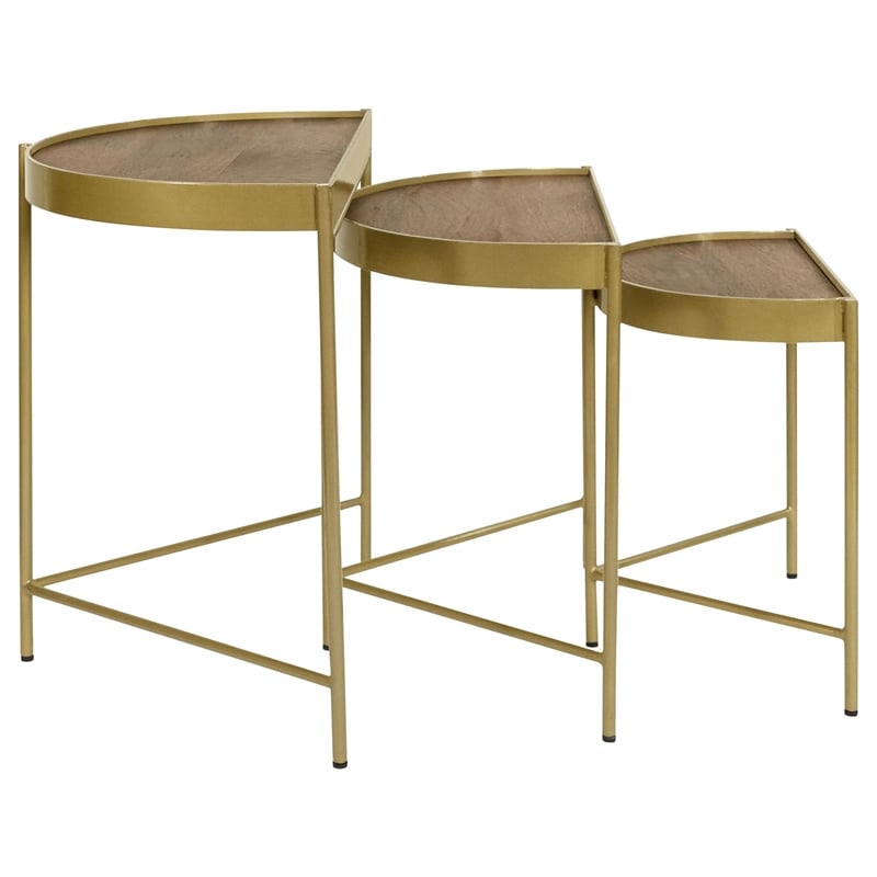Pemberly Row 3-Piece Transitional Metal Demilune Nesting Table Brown and Gold