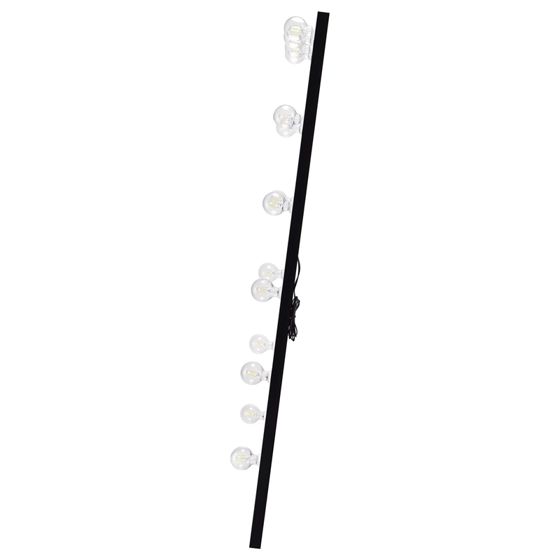 Pemberly Row Glass Full Length Floor Mirror with Lighting in Black and Mirror